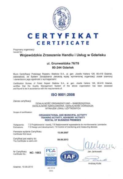 Certyfikat Systemu Jakości - ISO 9001:2000